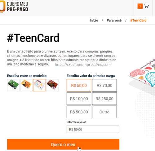 Teen Card Visa Mesada cartão pré-pago