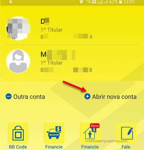 Tela app Abrir nova conta, como abrir conta no Banco do Brasil pelo celular